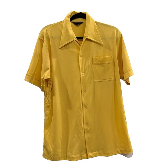Vtg JCPenney yellow disco shirt men's L vintage 1970s camp collar - Picture 2 of 7
